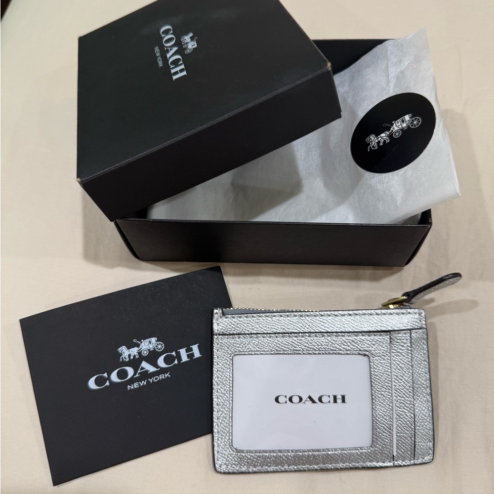 Coach Metallic Silver mini skinny Card Holder